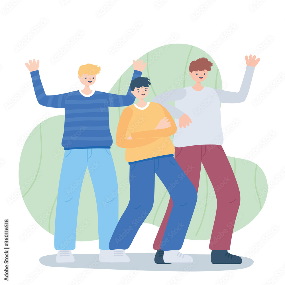 group young men cartoon characters celebrating design group young men cartoon characters celebrating design