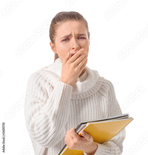 Tired woman with documents ...