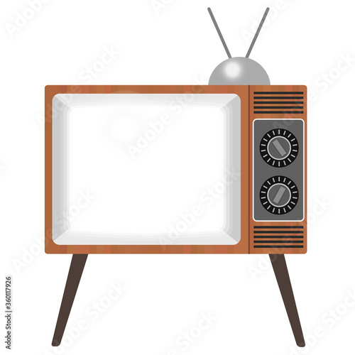 リアルでレトロなテレビのイラスト 画面オン 脚付き
