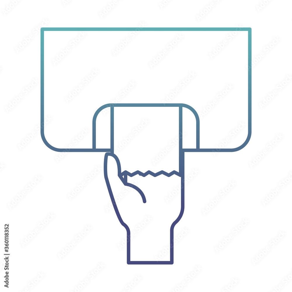 hand with tissues dispenser degraded line style icon vector design