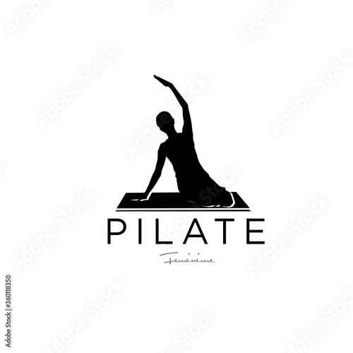 Sitting Pilates Woman Silhouette logo design illustration icon simple