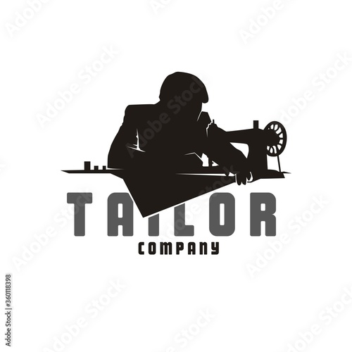 Casual Man with Sewing Machine for Vintage Tailor Logo design