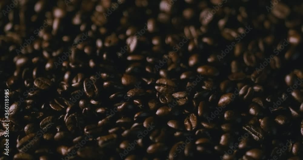 4K Espresso Beans in Roaster, Oily Dark Roast Coffee Rotating R-L in Cinematic Super Close Up Macro 4K Espresso Beans in Roaster, Oily Dark Roast Coffee Rotating R-L in Cinematic Super Close Up Macro