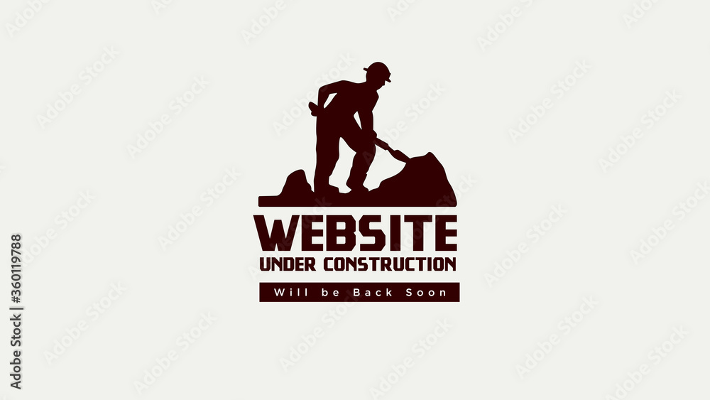 website under construction we will be back soon. silhouette construction site worker vector illustration concept