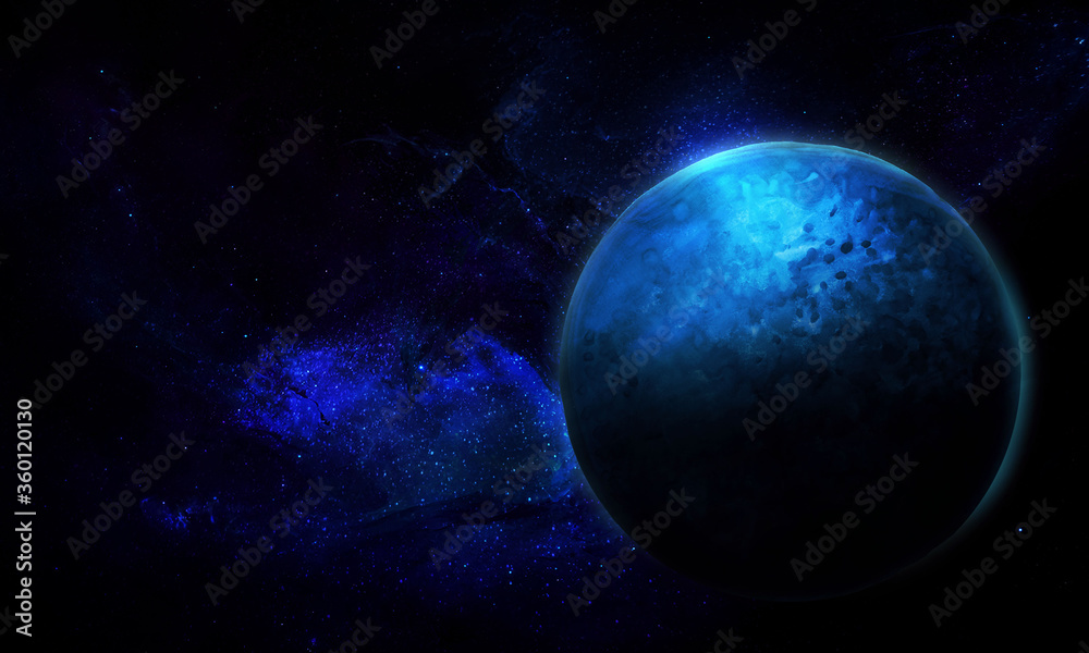 abstract space 3D illustration, 3d image, 3d rendering, background image, planets in space in the nebula and the radiance of stars