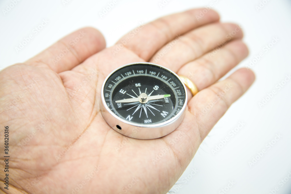 The compass on my hand is in a white background. The compass on my hand is in a white background.