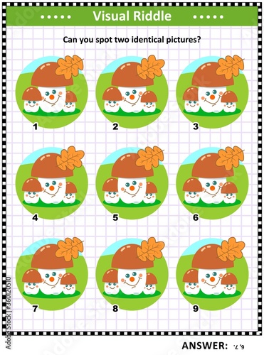Visual puzzle with mushrooms. Answer included.
