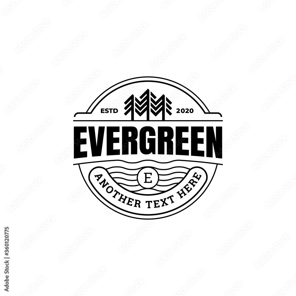 Obraz premium Pine Evergreen Tree Adventure Badge Rustic Logo Template