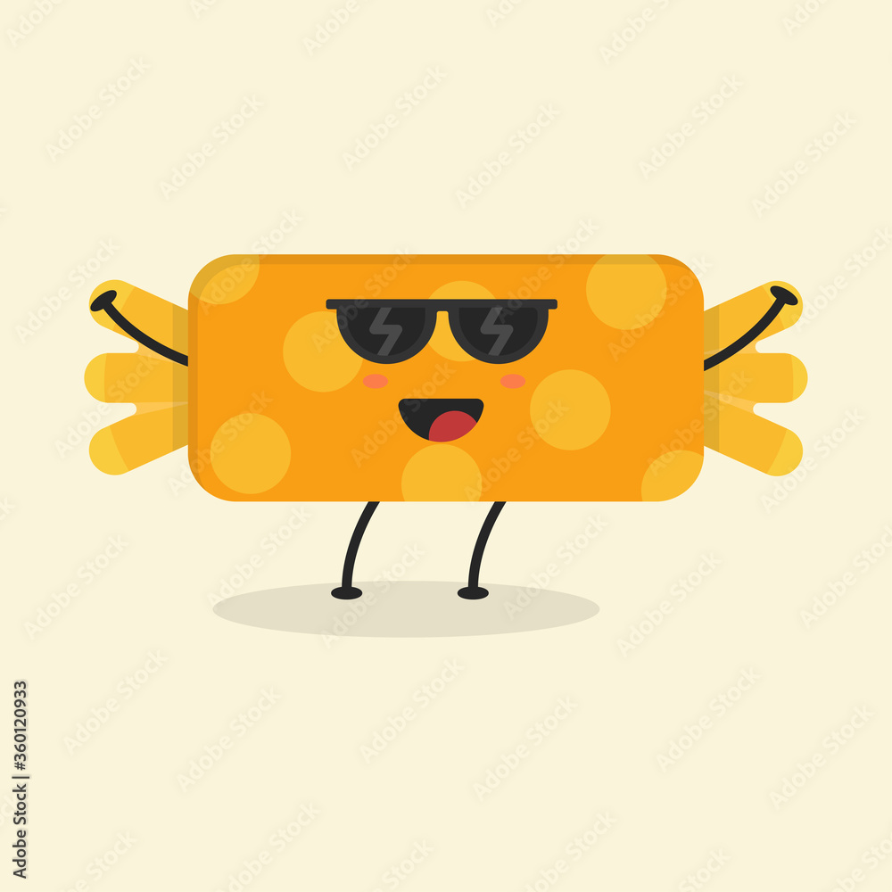 Cute Flat Cartoon Candy Illustration. Vector illustration of cute Candy with a smiling expression. Cute Candy mascot design