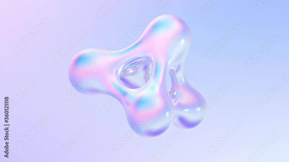 Splash of holographic liquid metal. Abstract 3d pearlescent gradient drop fluid shape. Abstract animated background. 4K seamless loop 3D animation with alpha matte.