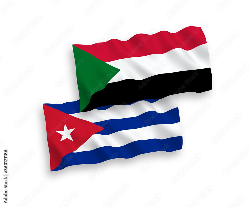 Naklejka premium Flags of Sudan and Cuba on a white background