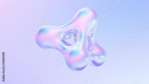 Splash of holographic liquid metal. Abstract 3d pearlescent gradient drop fluid shape. Abstract animated background. 4K seamless loop 3D animation with alpha matte.
