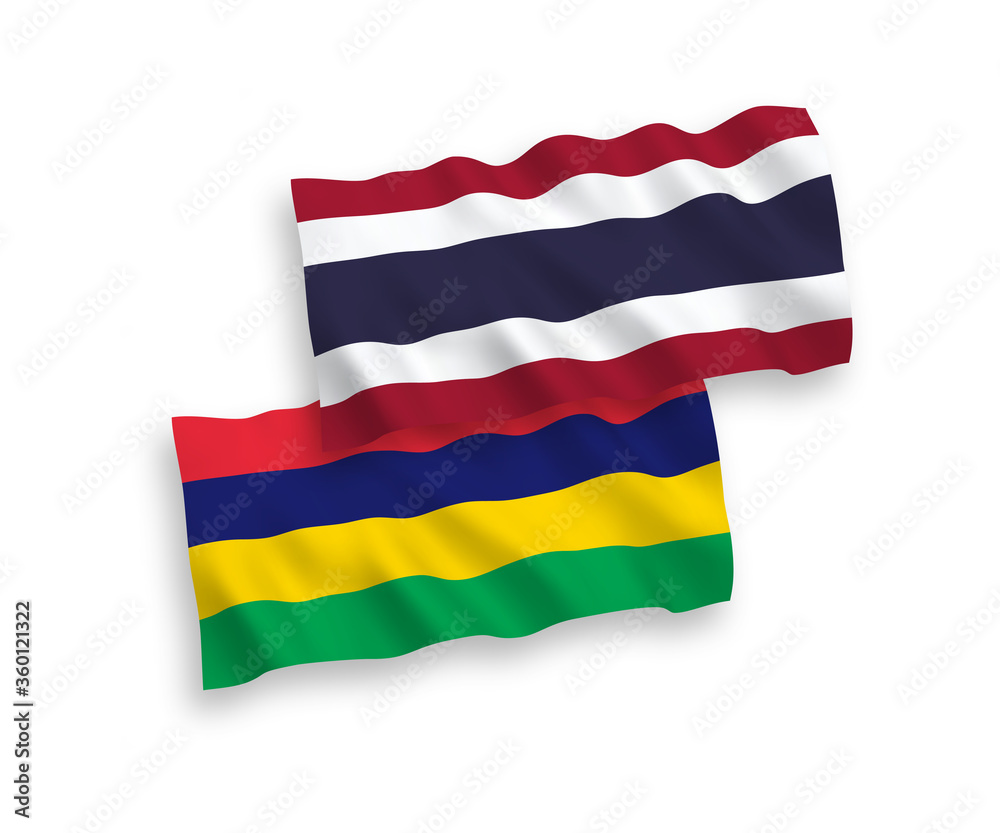 Fototapeta premium Flags of Mauritius and Thailand on a white background