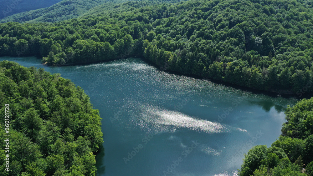 Aerial view of Morske oko lake in Remetske Hamre village in Slovakia