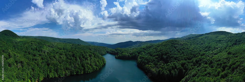 Aerial view of Morske oko lake in Remetske Hamre village in Slovakia