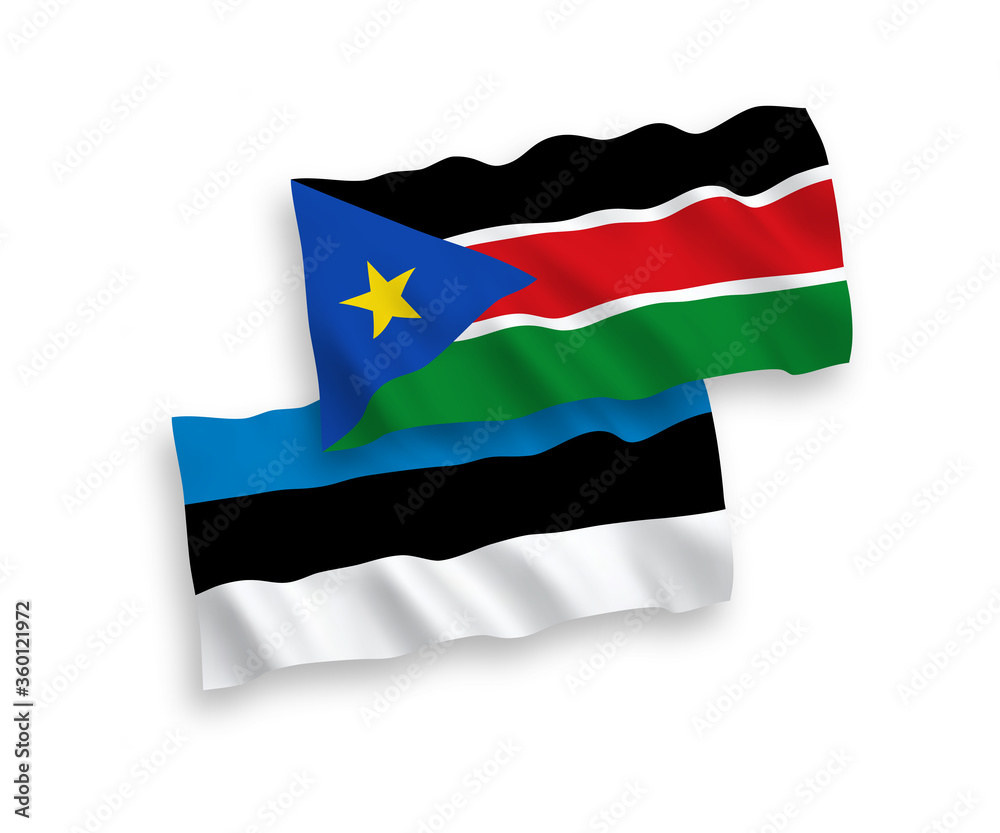 Flags of Republic of South Sudan and Estonia on a white background Flags of Republic of South Sudan and Estonia on a white background