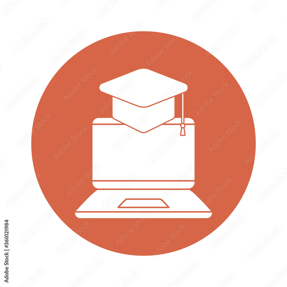 graduation cap on laptop block style icon vector design graduation cap on laptop block style icon vector design