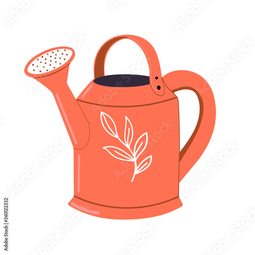 Red metal watering can isolated on white background.A garden tool or agricultural implement used for gardeners. Flat vector illustration