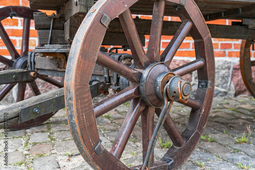 wheel of a medieval cart in a city museum