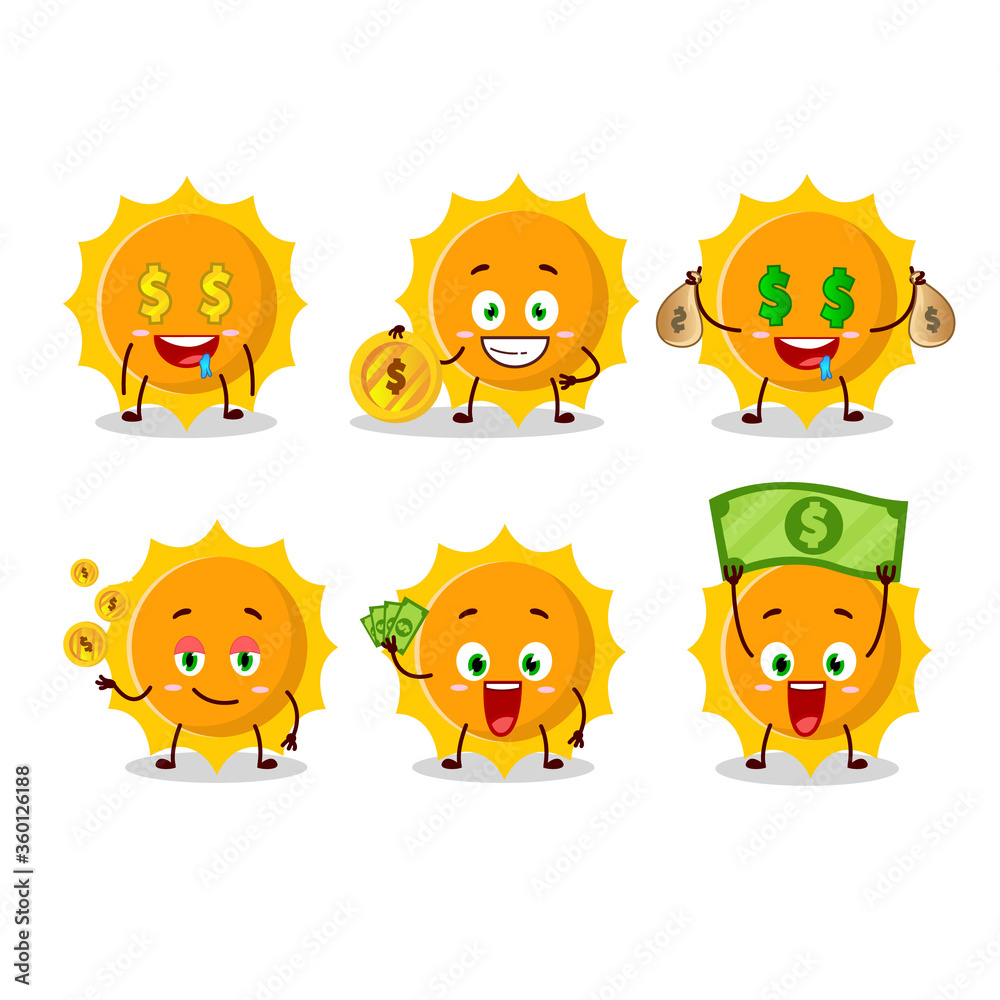 Sun cartoon character with cute emoticon bring money. Sun cartoon character with cute emoticon bring money.