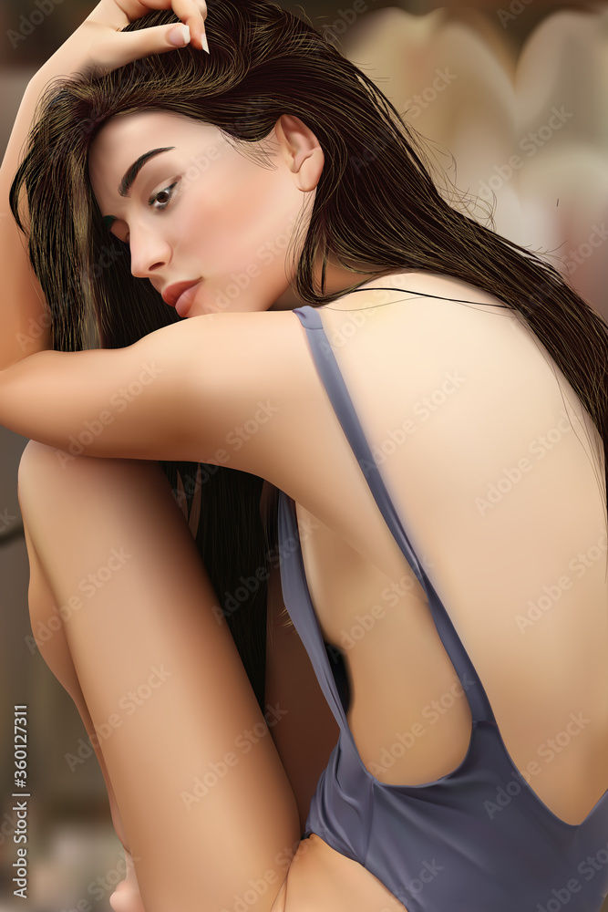 Realistic illustration of monokini model Realistic illustration of monokini model