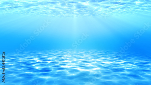 under sea ocean in clean and clear water with ray of sunlight from surface for background concept design