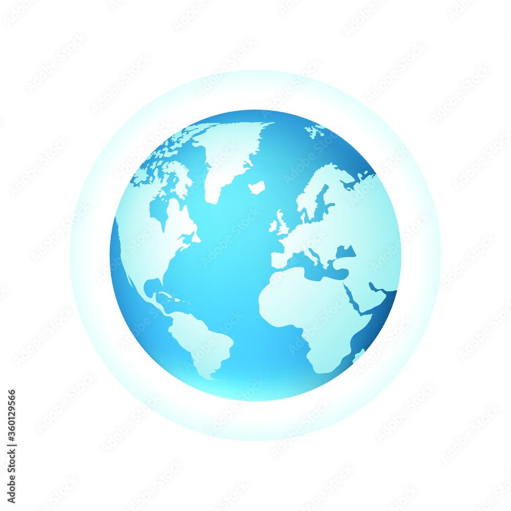 Realistic Glossy Globe Colored Icon on White Background . Isolated Vector Elements