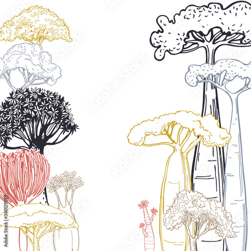Wallpaper Mural Hand drawn succulents  and trees of Africa. Vector background. Sketch illustration. Torontodigital.ca