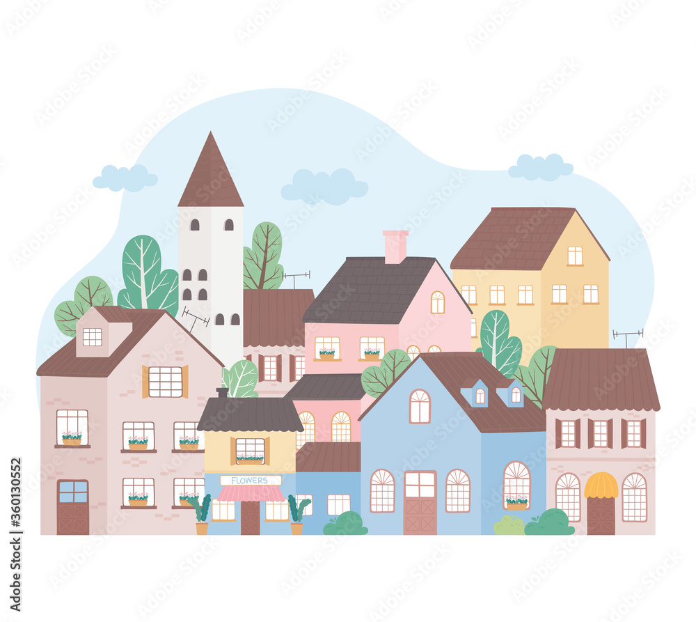 Naklejka premium residential houses neighborhood architecture property building trees design