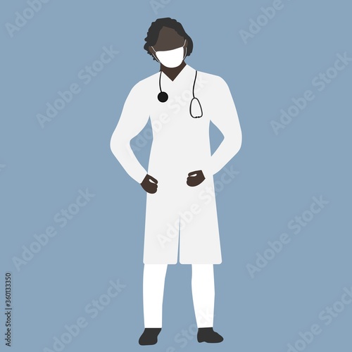 Dark-skinned doctor on a white background. Vector image, eps 10