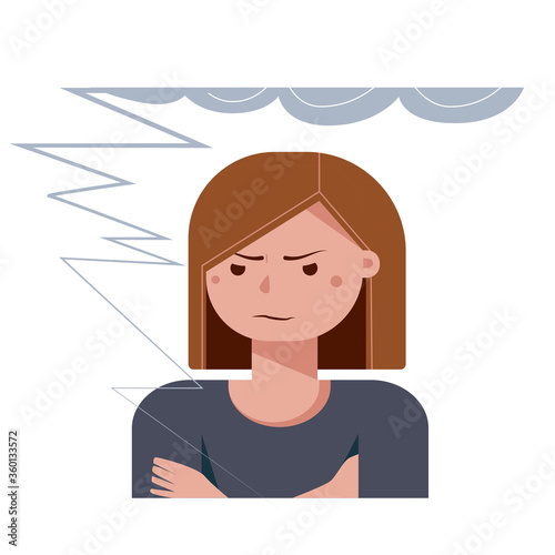 Negative emotions. Anger and hurt on the woman`s face. Angry and offended girl. 