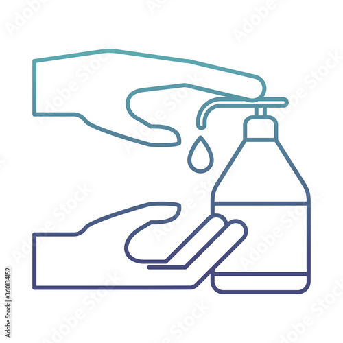 hands with soap dispenser degraded line style icon vector design