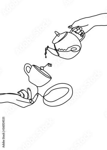 Drawling line, The hand is pouring the tea into the glass