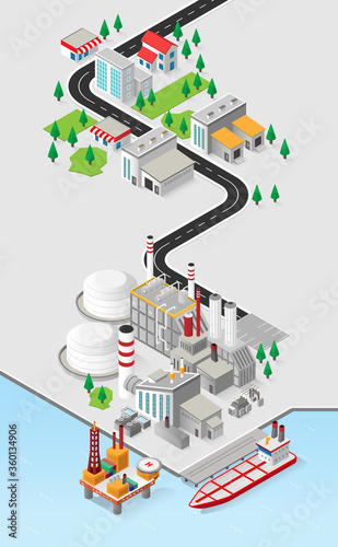 diesel oil energy, diesel oil power plant with isometric graphic