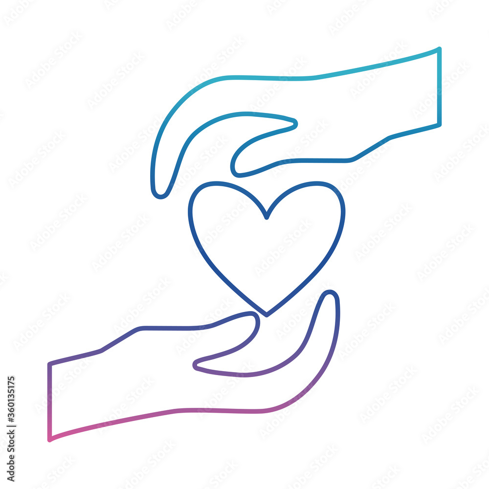 Heart between hands degraded line style icon vector design Heart between hands degraded line style icon vector design