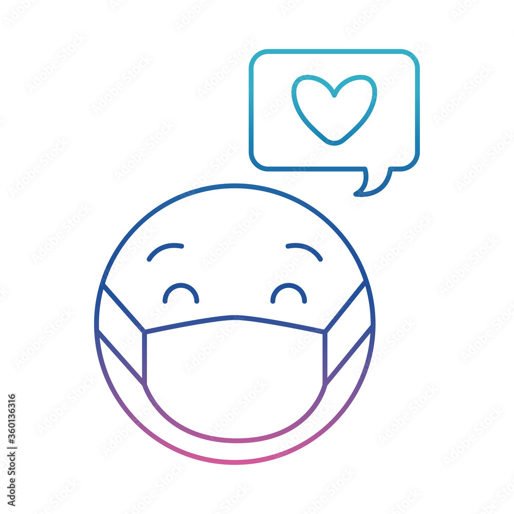 emoticon with medical mask and heart bubble degraded line style icon vector design emoticon with medical mask and heart bubble degraded line style icon vector design