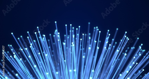 Fiber Optic Cables Rotating Slowly. High Speed Internet. Futuristic Computer And Technology Related 3D Illustration Render.