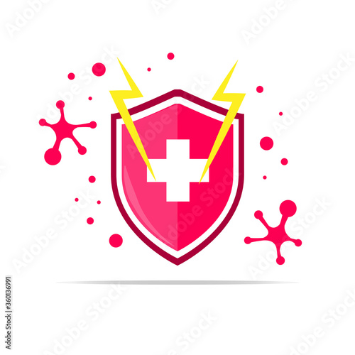 Vector icon of the immune system. surrounded by the immune system. Protection of health bacterial viruses. Prevention of human germs medically.