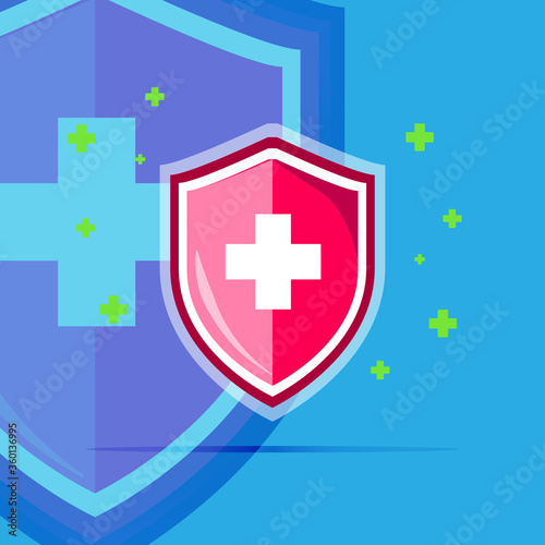 Vector icon of the immune system. surrounded by the immune system. Protection of health bacterial viruses. Prevention of human germs medically.