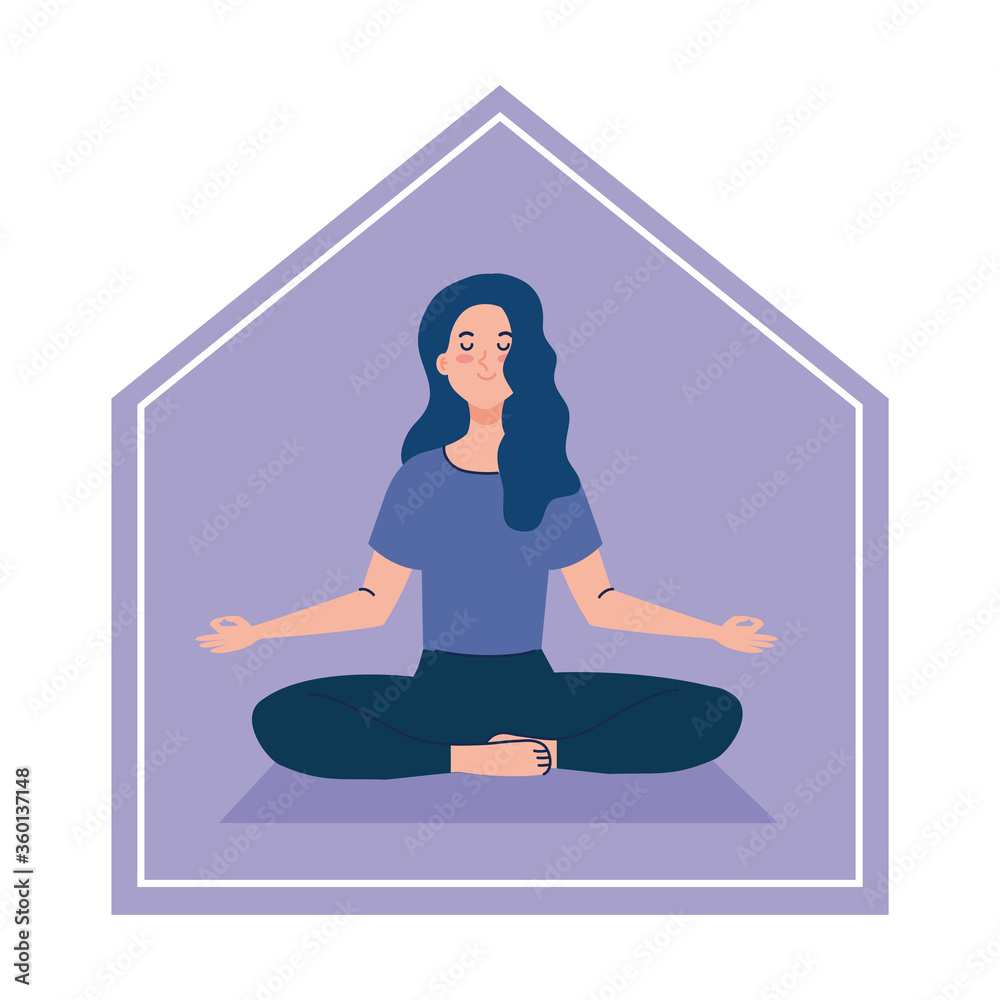 stay at home, woman meditating, concept for yoga, meditation, relax, healthy lifestyle