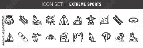 Extreme sports icons set of outdoor adventure activity isolated vector illustration