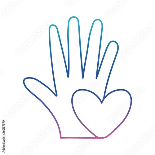 Heart on hand degraded line style icon vector design