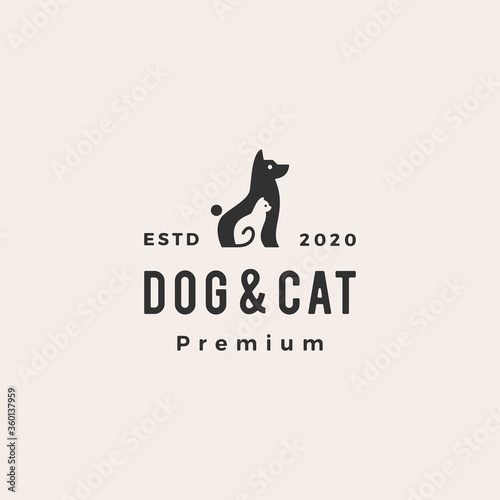 dog cat pet hipster vintage logo vector icon illustration