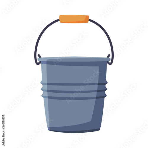 Empty Metal Bucket, Agriculture Work Equipment, Flat Style Vector Illustration on White Background