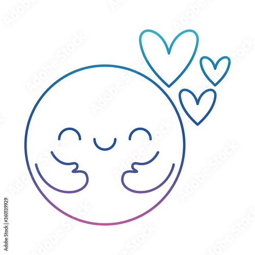 Circle cartoon with arms and hearts degraded line style icon vector design