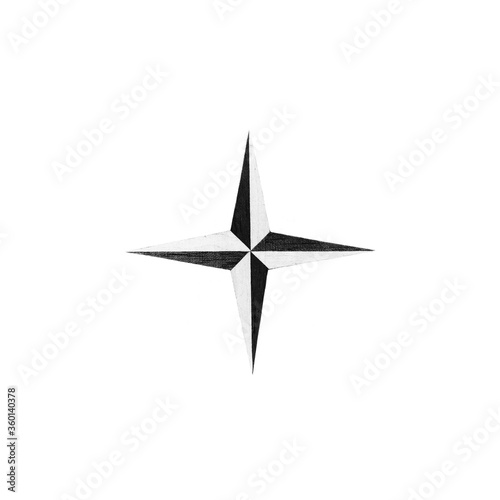  Black and white four pointed star isolated on white background