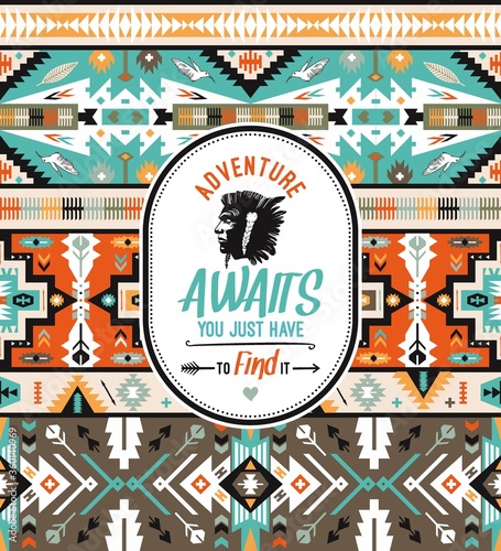 Native aztec seamless pattern. Embroidery vector design.