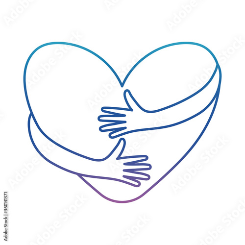 Heart with arms hugging degraded line style icon vector design