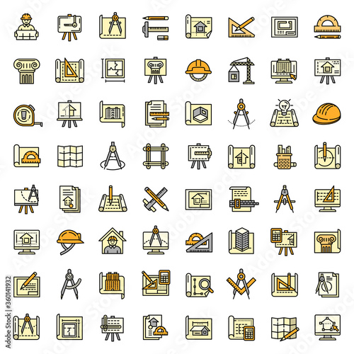 Architect equipment icons set. Outline set of architect equipment vector icons for web design isolated on white background