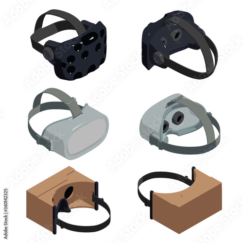 Game goggles icons set. Isometric set of game goggles vector icons for web design isolated on white background